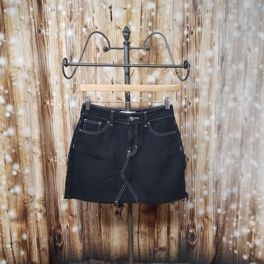 Pacsun Black Denim Junior's Sz. 24 High Waisted Distressed Mini Skirt